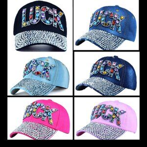 Women Adjustable Diamond Letter LUCK Outdoor Sunshade Hat Sunscreen Baseball Cap